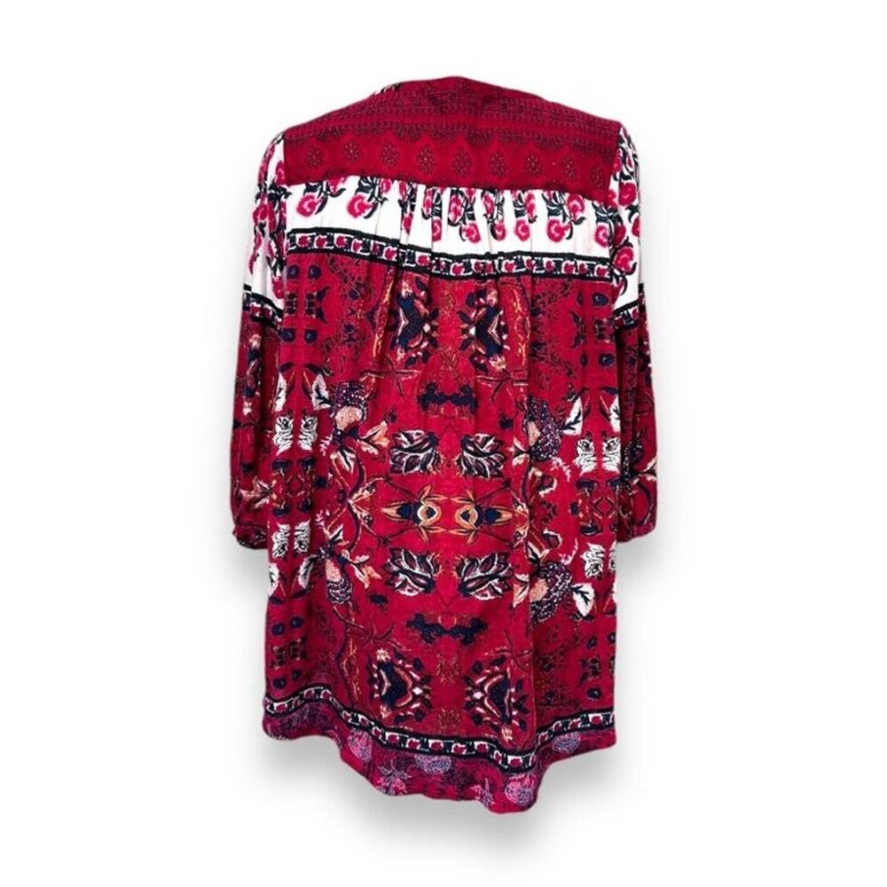 Lucky Brand Women’s 3/4 Sleeve Peasant Blouse Casual Floral Paisley Boho Red 2X - Picture 3 of 10